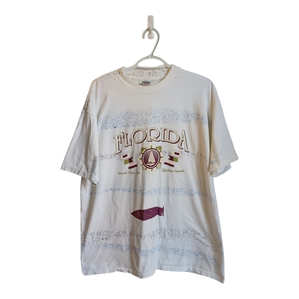 Vintage AOP Florida Graphic Short-Sleeve Crewneck T-Shirt Oneita XL Cottagecore